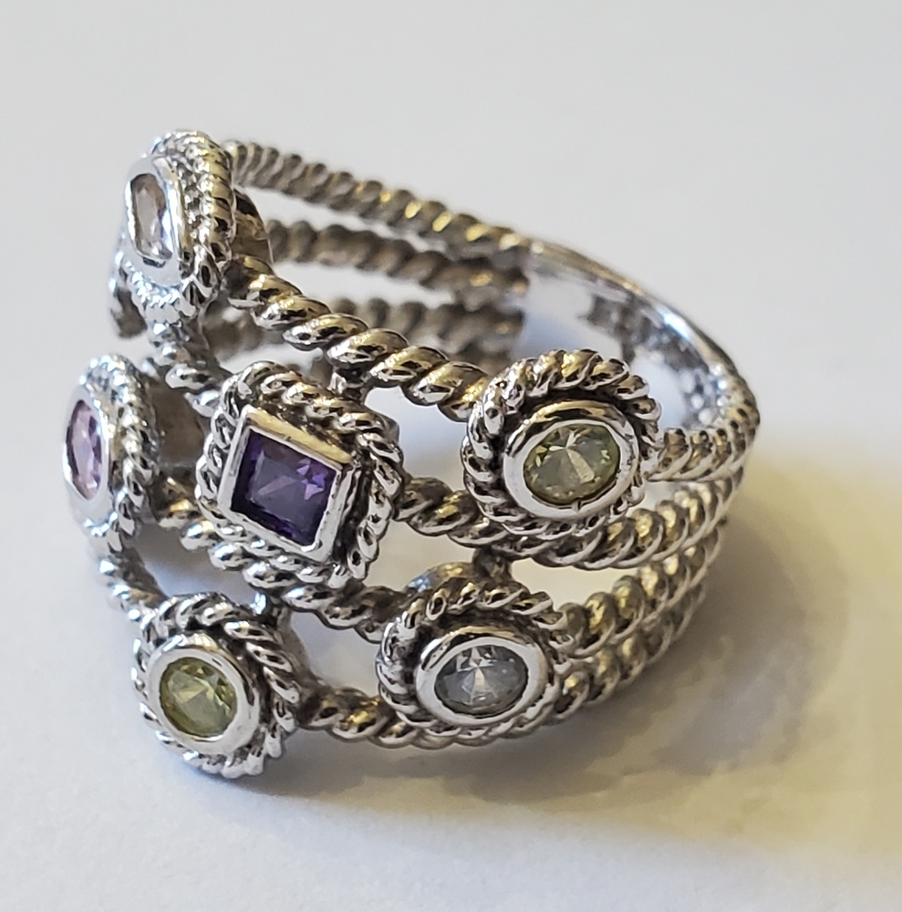 Joseph Esposito "ESPO" Multi-Stone Silver Ring, Sz 5.5 - Picture 3 of 9